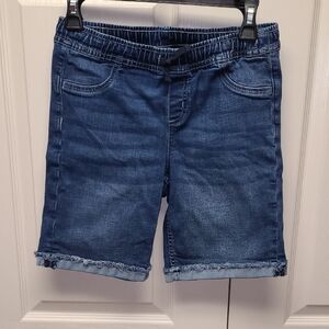 Justice Blue Pull On Denim Shorts  Faux Front Pockets Girls 16
